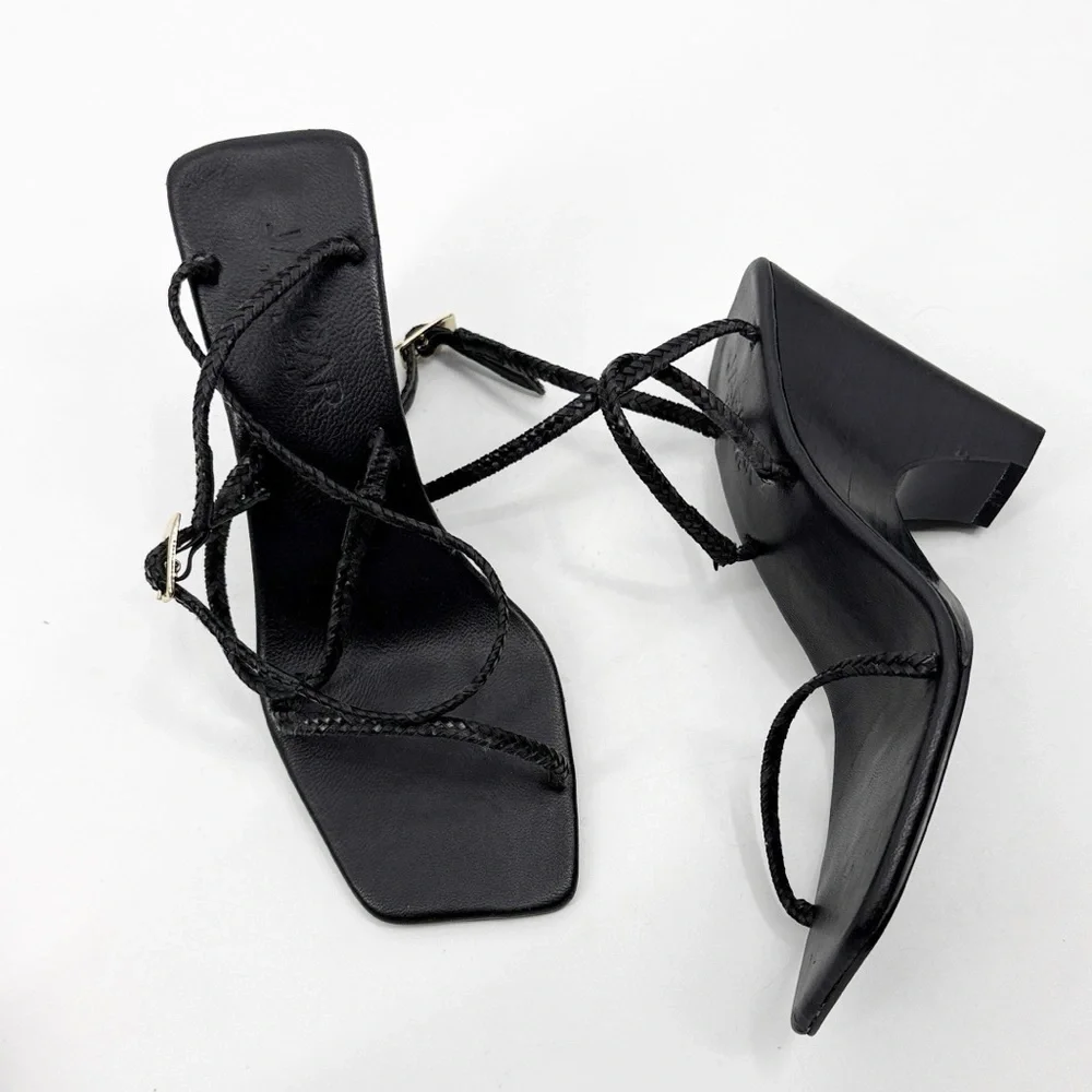 JAGGAR THE LABEL STRAPPY WOVEN LEATHER WEDGE BLACK Sandal size 35